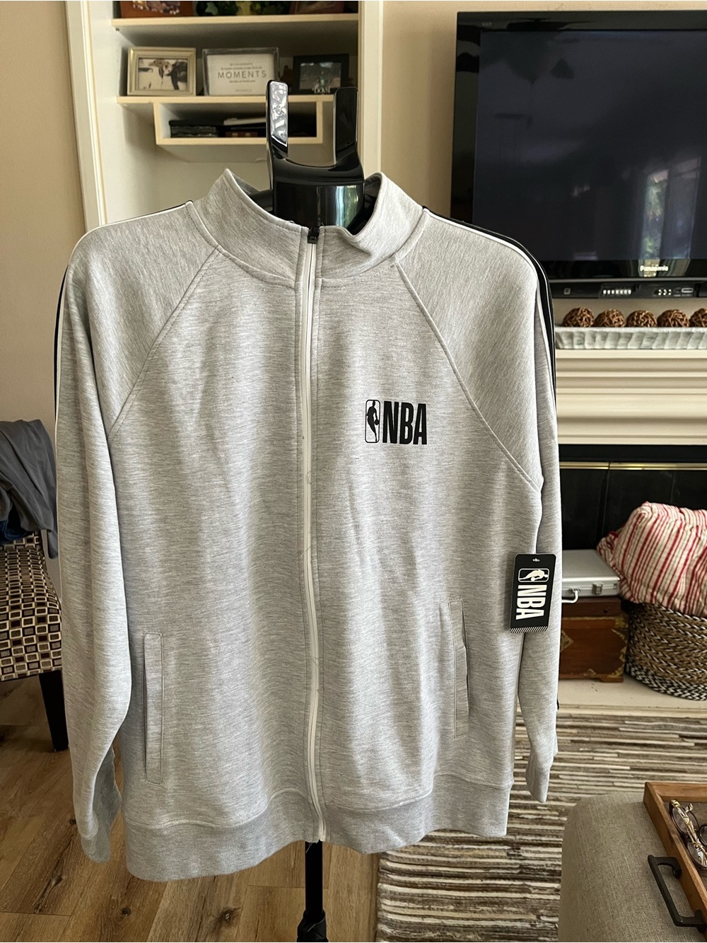 NBA Men’s Gray Full-Zip Track Jacket with Chest Logo
